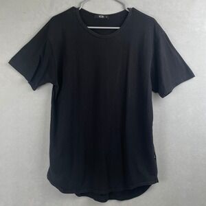 EPTM Mens Scallop Hem Longline T-Shirt Black Crew Neck Short Sleeve M USA Made